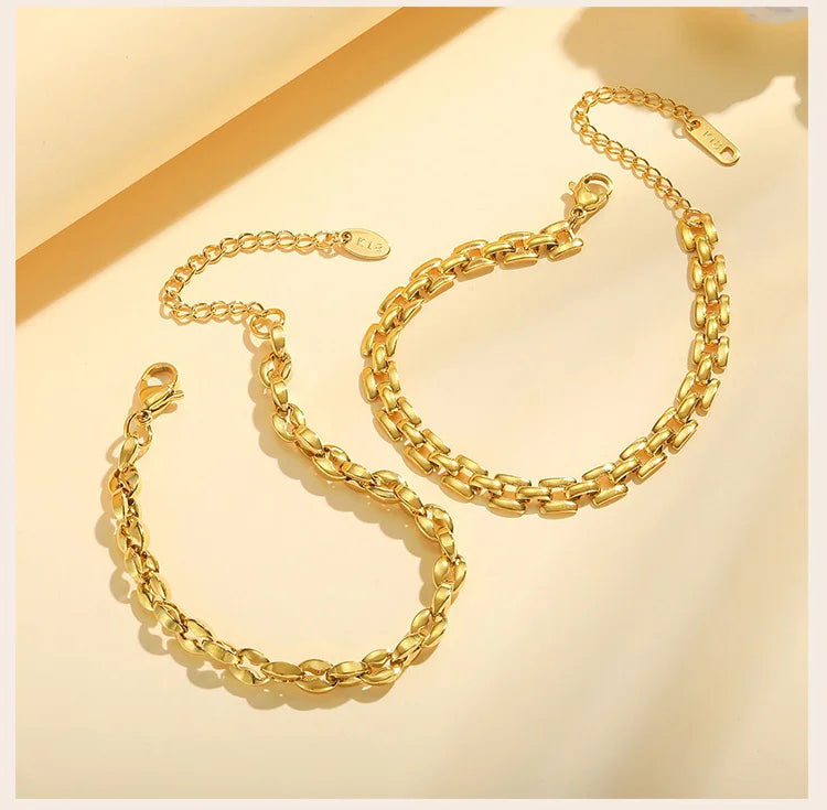 Gold Color Link Bracelet, Layering Bracelets for Women ,Stainless Steel Chain Adjustable Waterproof Jewelry