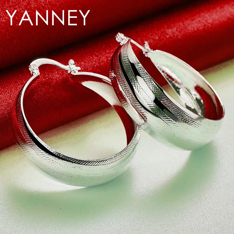 925 Sterling Silver Glossy Geometric Round Hoop Earrings Women Fashion Gift