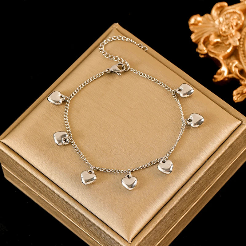 Metal Beads Heart Stainless Steel Bracelet Bangle Gold Colour Gift