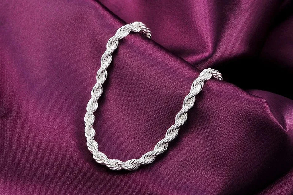 4mm Twisted Rope Chain Bracelet 925 Sterling Silver Men Women Christmas Gift