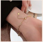 Geometric Oval Embossed Textured Link Chain Bracelet for Women,Stainless Steel Stacking Jewelry
