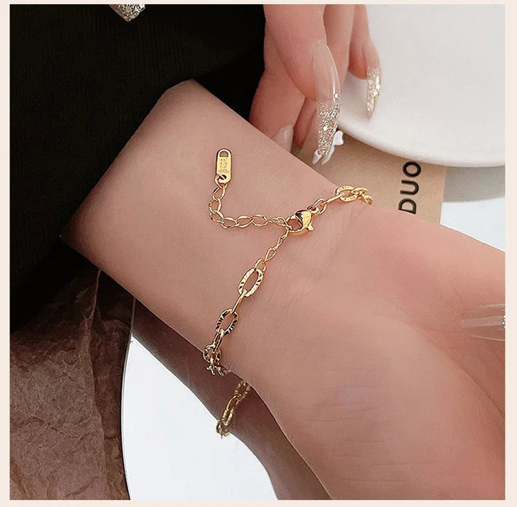Geometric Oval Embossed Textured Link Chain Bracelet for Women,Stainless Steel Stacking Jewelry