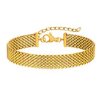 Women's Chunky Link Chain Mesh Bracelet, Stainless Steel Gold Plated Waterproof Jewelry