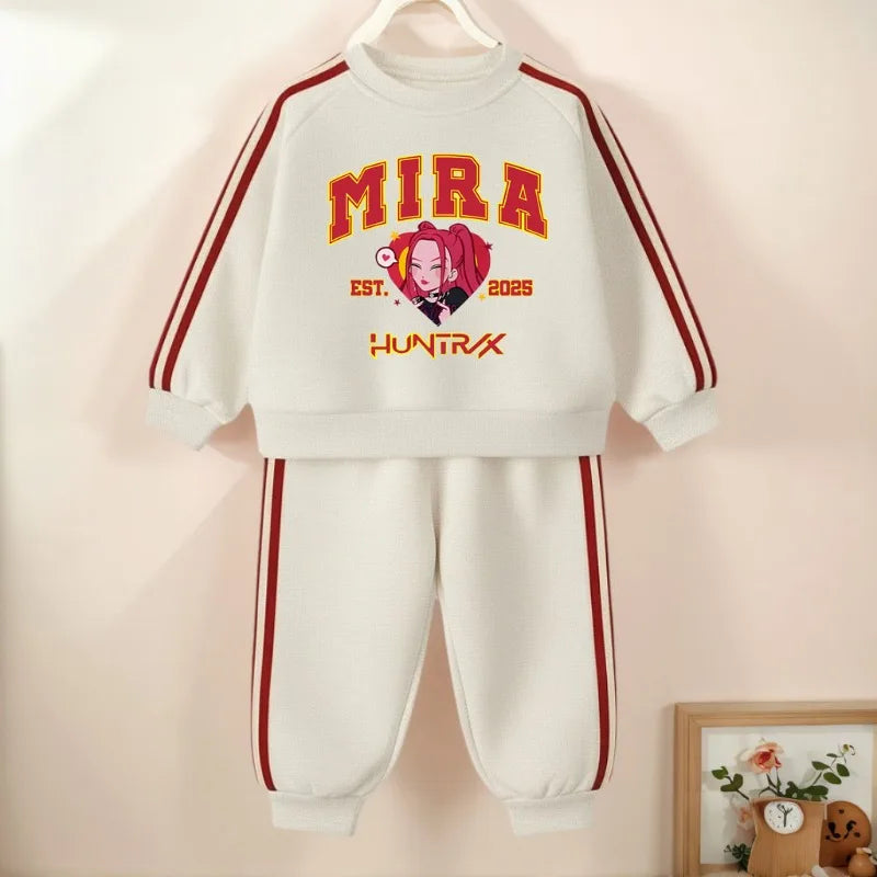 K-pop Boys and Girls Long Sleeve Pullover and Side Stripe Trousers Tracksuit