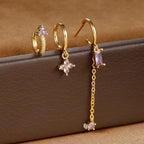 3PCS New Trend Stainless Steel Square Long Piercing Earring Set