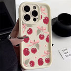 Small Cherry Pattern Case for iPhone 17 16 15 14 13 12 11 Pro Max XR XS Mini