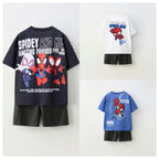 Kids Spiderman Print Sports T-Shirt & Loose Shorts Set Cartoon Summer Outfit