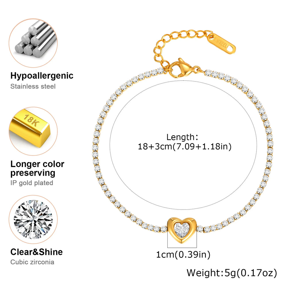 Stainless Steel Heart-shaped Rhinestone Bracelet for Women, Oval Beaded Bracelet Layered Waterproof Hand Wristband