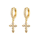 High Quality Stainless Steel Zircon Lightning Cross Hoop Earrings