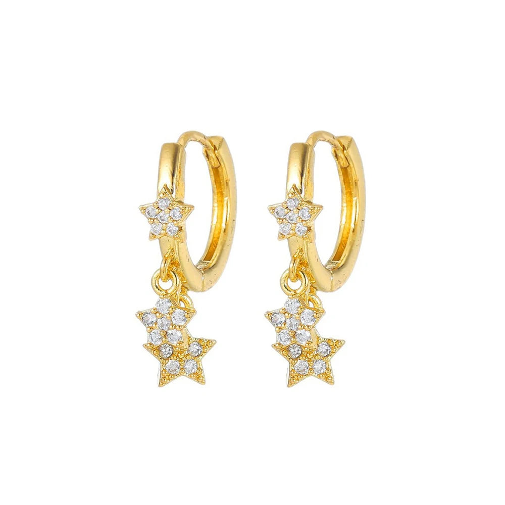 2PCS Gold Colour Star Dangle Earrings Luxury Star Pendientes y2k Jewelry