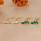 Exquisite Crystal Leaves Stud Earrings Stainless Steel Horse Eyes
