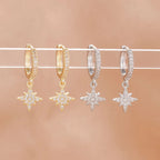 New Star Zircon Stainless Steel Pendant Hoop Earrings 18K Gold