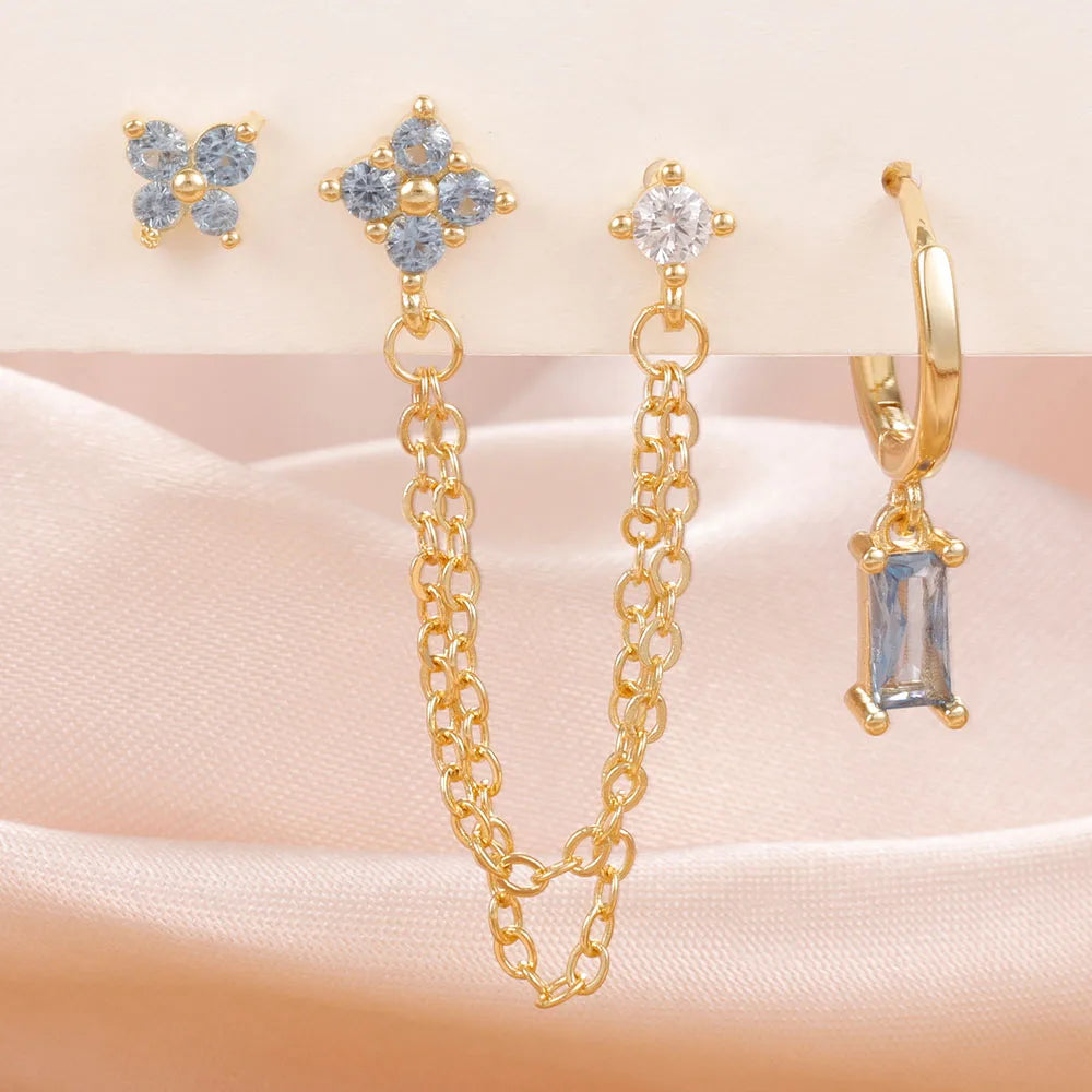 3PCS Exquisite Stainless Steel 12 Constellation Birthstone Earrings Set