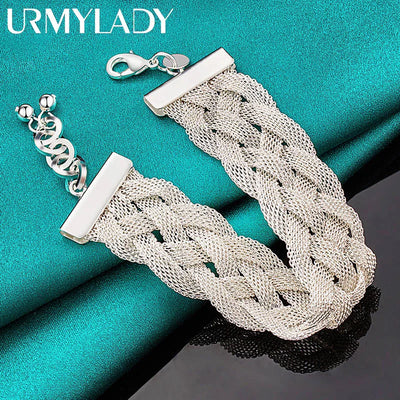 Braid Chain Bracelet 925 Sterling Silver Men Women Wedding Fashion Jewellery