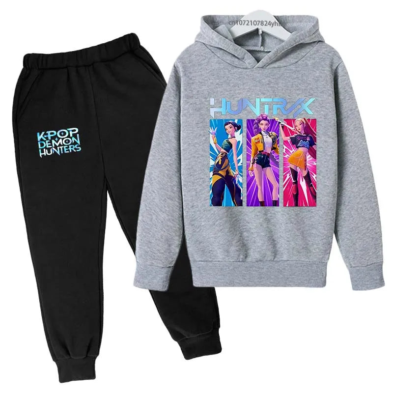 Kids Kpop Demon Hunters Anime Print Hoodie & Pants Tracksuit 2-13 Years