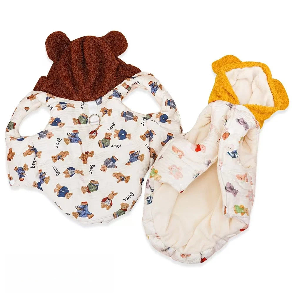 Winter Dog Cat Hooded Vest Jacket, Warm Fleece Lined Windproof Sleeveless Coat for Small Medium Large Pets, Outdoor Cold Weather