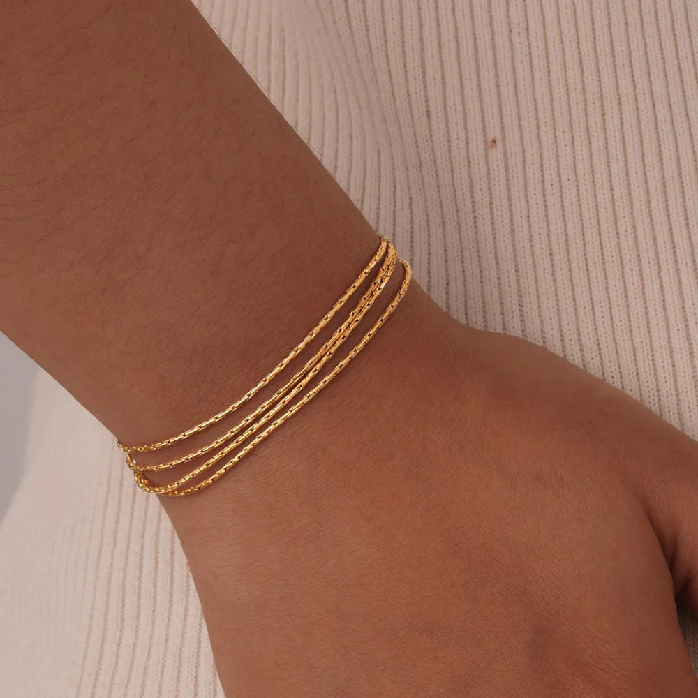 Stainless Steel Bracelet, New Style Thin Link Multilyer Chain Bracelet for Women, Lightweight Jewelry Daily Wear