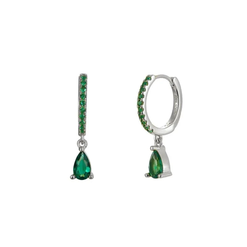 2PCS Stainless Steel Zirconia Small Hoop Earrings Water Drop Pendant
