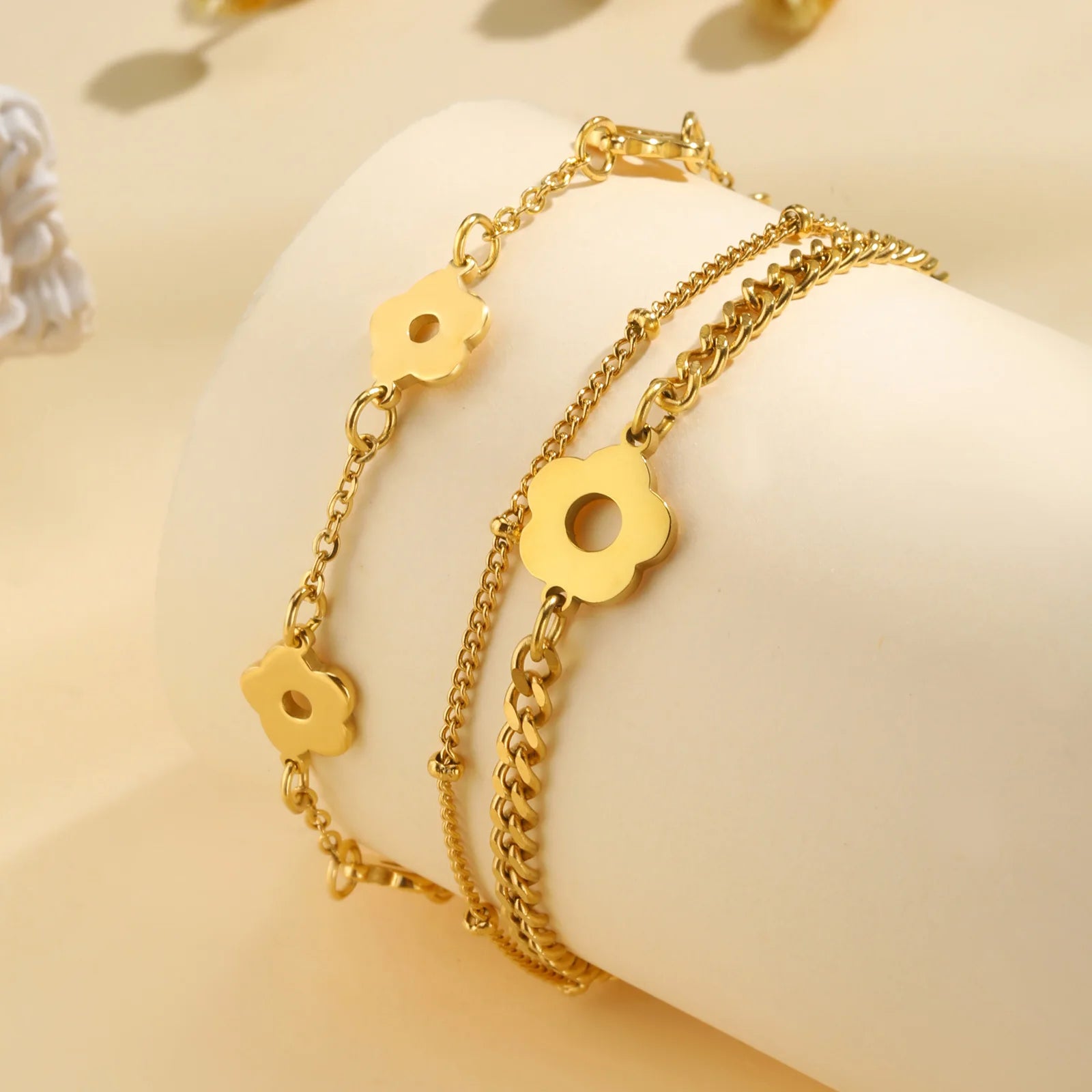 Waterproof Flower Bracelet, Stainless Steel Wrist Chain Bangles  Lucky Jewelry For Women Gift
