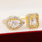 925 Sterling Silver Sparkling Zircon Water Drop Square Geometry Adjustable Rings for Women Gift Party High Quality Fine Jewelry