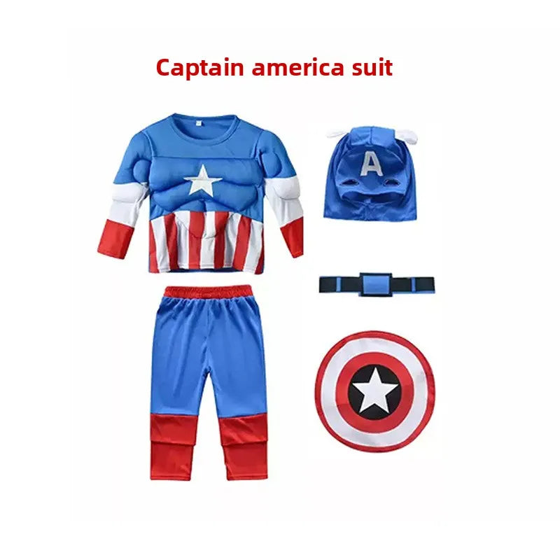 Spiderman Muscle Cosplay Suit Superhero Boys Girls Top Pants Cape Halloween