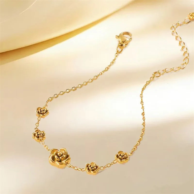 Flower Butterfly Heart Stainless Steel Charm Bracelet Gold Colour