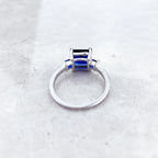 Cocktail Ring Blue White Square Stones 925 Sterling Silver Classic Jewellery