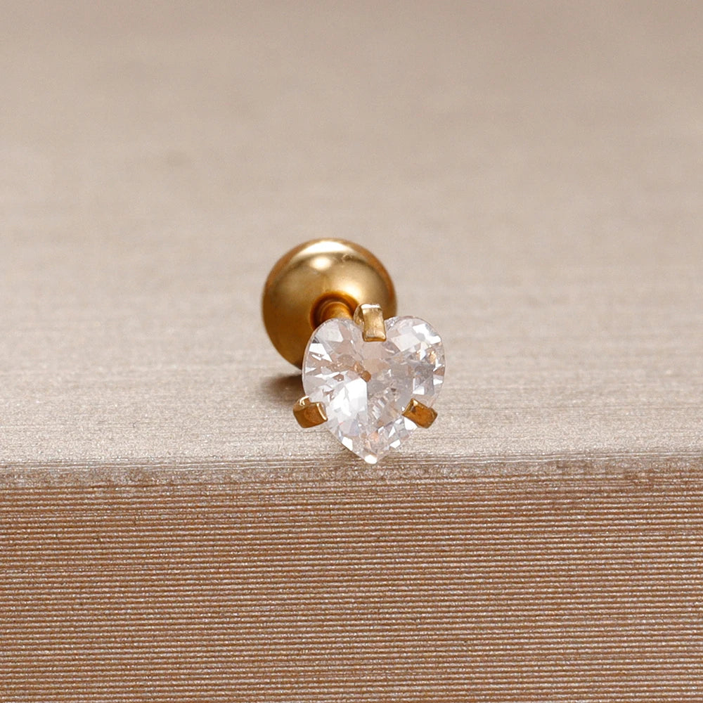 Korean Sweet Stainless Steel Zircon Heart Stud Earrings 3-6mm