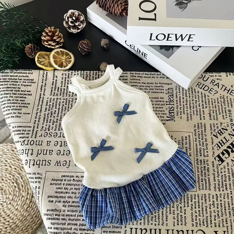 Dog Skirt for Small Dogs, Chic Puppy Dress with Simple Bow, Cute Cat Vest Dress Fashion Pet Clothes for Spring