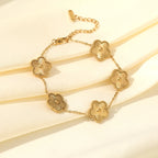 Five Leaf Clover Stainless Steel Bracelet Black Flower Wrist Chain