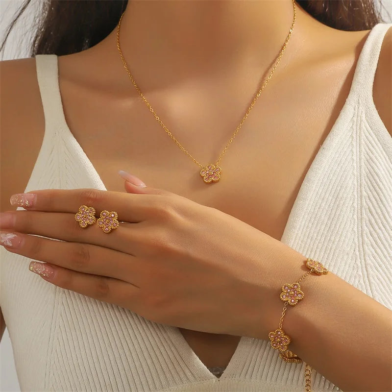 Flower Clover Zircon Stainless Steel Bracelet 2025 Trendy Wrist Chain
