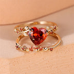 Royal Blue Green Black Red Stone Heart Ring Sets For Women Rose Gold Color White Zircon Bridal Wedding Bands Mothers Day Jewelry