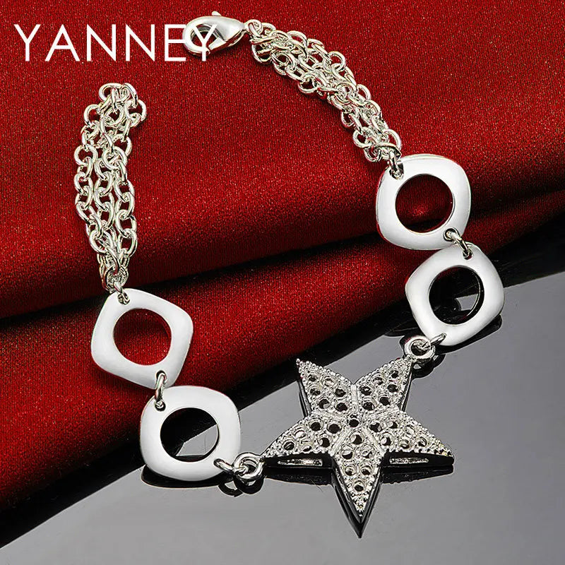 925 Sterling Silver 8-inch Star Square Bracelet Women Wedding Jewellery Gift