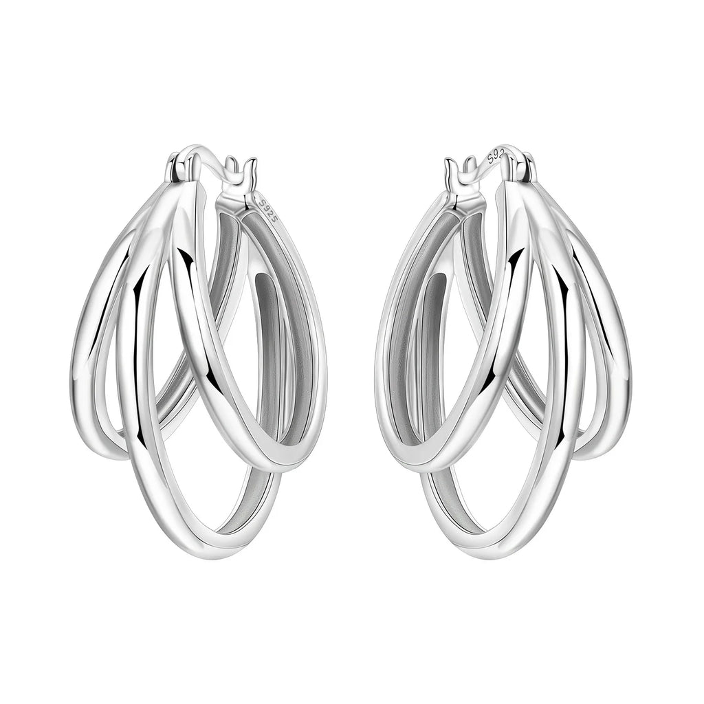 925 Sterling Silver Curled Grass Pattern Flower Hoop Earrings Women's Jewellery