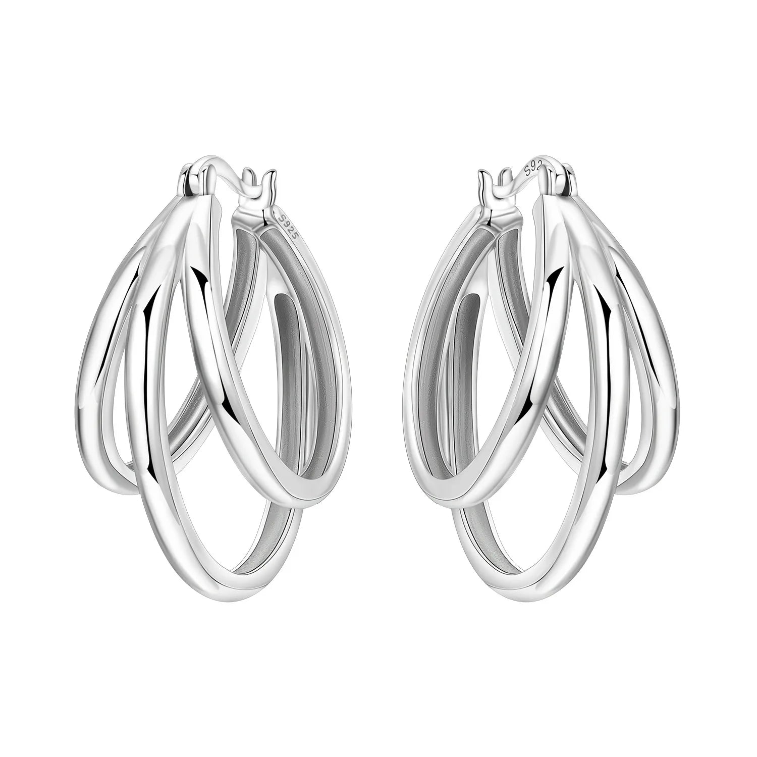 925 Sterling Silver Curled Grass Pattern Flower Hoop Earrings Women's Jewellery