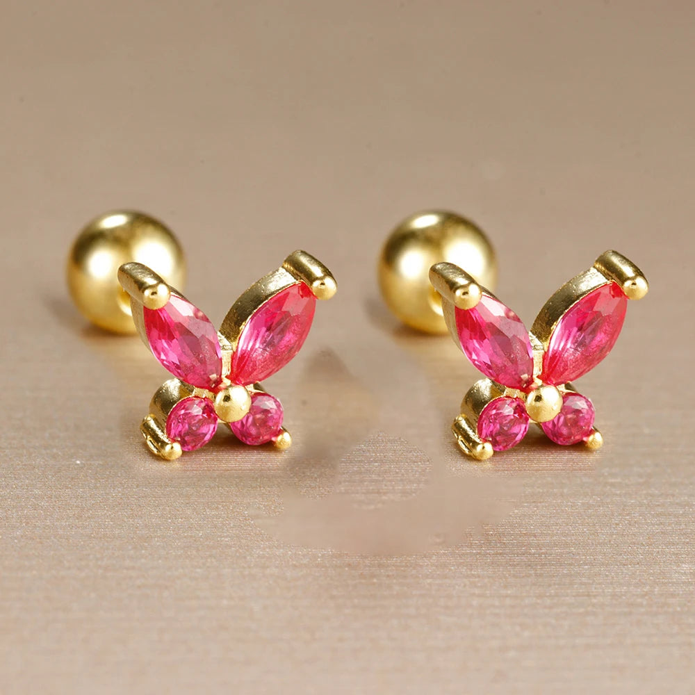 Stainless Steel Zircon Butterfly Minimal Hoop Earrings Gold Huggie