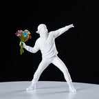 Flower Thrower Statue Pop Art Modern Balloon Girl Figurine Office Home Decoration