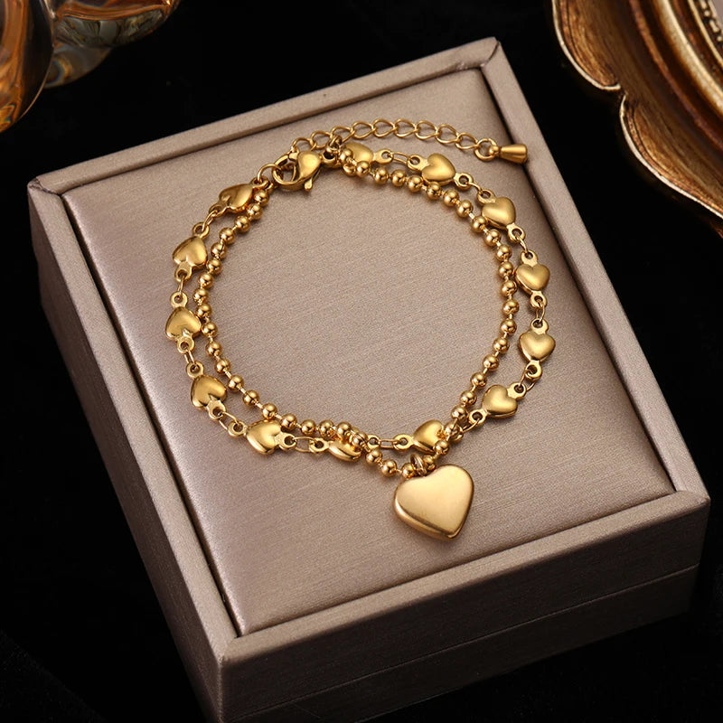 Heart Pearls Stainless Steel Charm Bracelet Girls Birthday Jewellery
