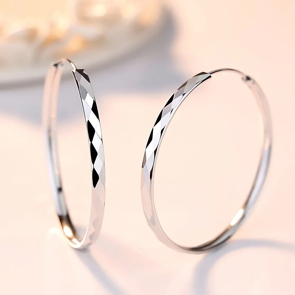925 Sterling Silver 5cm Big Circle Hoop Earrings Women Luxury Party Jewellery