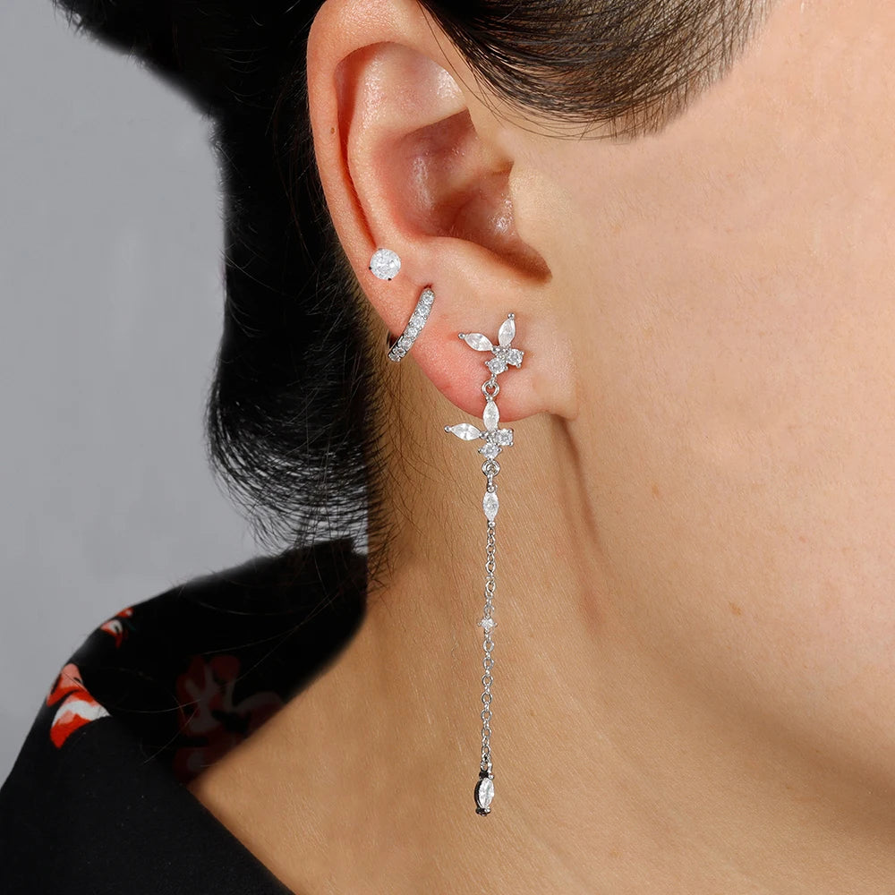 3PCS Stainless Steel Cartilage Helix Tragus Hoop Earrings Butterfly