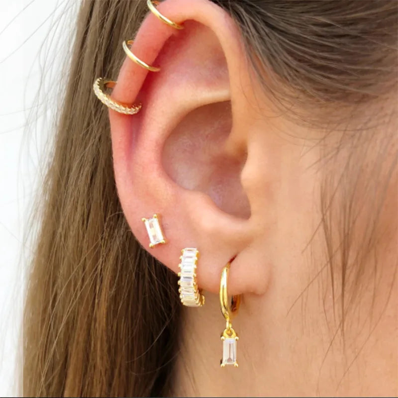2022 Stainless Steel Zircon Square Chain Hoop Earrings Small Pendant