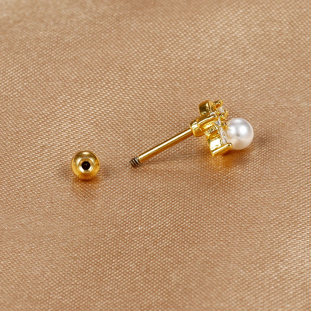 1PC Stainless Steel Mini Zircon Cross Stud Earrings Gold Helix Tragus