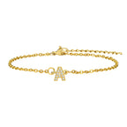 Charms Pave Initial Letter Bracelet, Paperclip Satellite Chain Stainless Steel Gold Plated, Handmade Jewelry for Women