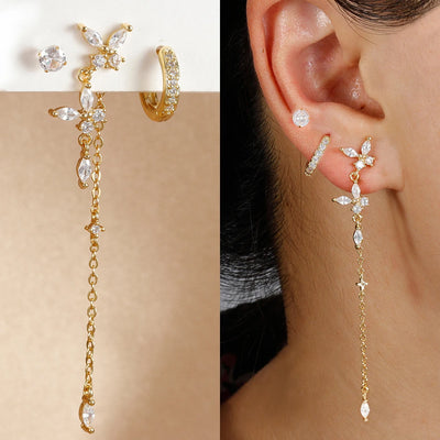 3PCS Stainless Steel Cartilage Helix Tragus Hoop Earrings Butterfly