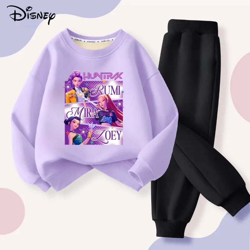 Kpop Demon Hunters Girls Hoodie & Pants 2pcs Set Kids Sport Tracksuit