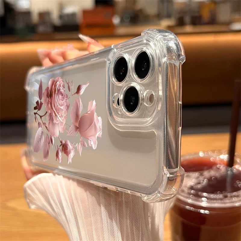 Flower Silicone Case for iPhone 17 16 15 14 13 12 Pro Max Plus Clear