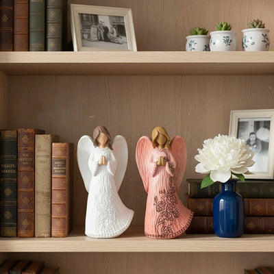 Resin Abstract Angel Figurines Pink White Statue Table Desktop Decoration Accessories