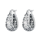 925 Sterling Silver Retro Grass Pattern Versatile Hoop Earrings Birthday Gift
