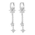 Vintage Stainless Steel Zirconia Sun Star Dangle Earrings Punk Rock