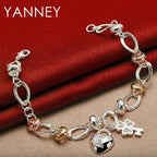 925 Sterling Silver 8-inch Heart Four-Leaf Clover Bracelet Women Party Gift